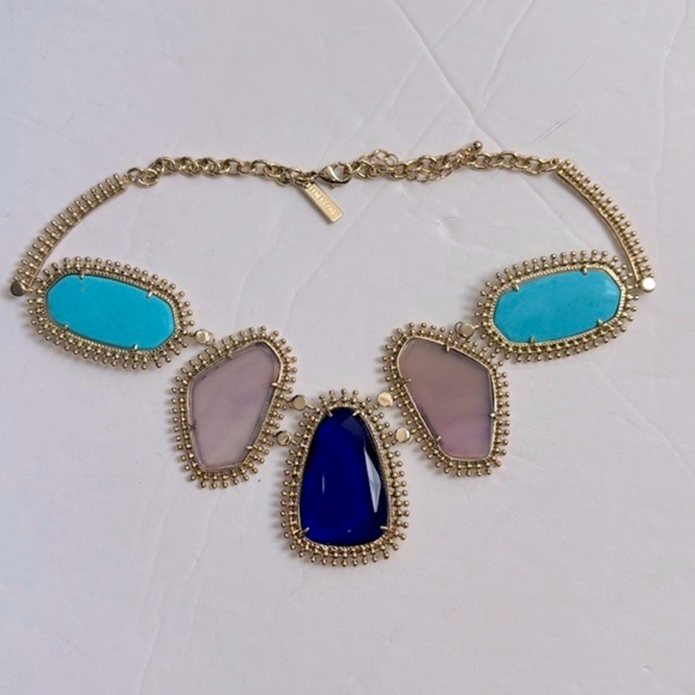 Vintage Kendra Scott Ava Statement Necklace Gold Turquoise - Picture 7 of 13